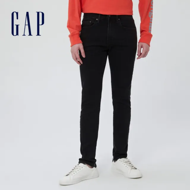 【GAP】男裝 簡約彈力緊身中腰牛仔褲-黑色(604000)