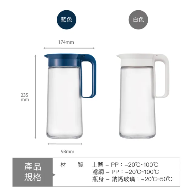 【LocknLock樂扣樂扣】官方直營 簡約濾網玻璃冷水壺1300ml(兩色任選/大口徑/冰箱側門)