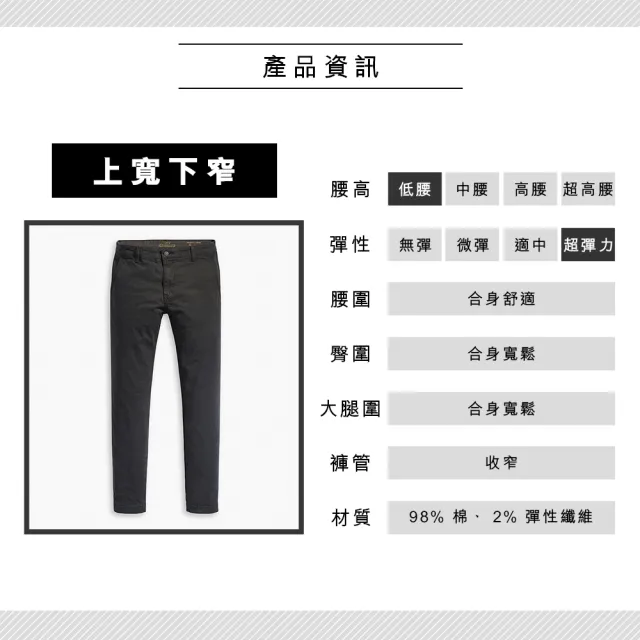 【LEVIS 官方旗艦】男款 上寬下窄 CHINO卡其休閒褲/超彈力布料/黑色基本款/防盜暗袋 熱賣單品 17196-0005