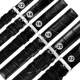 【Watchband】12.14.16.18.20.22 mm / 各品牌通用 同寬 真皮壓紋錶帶 不鏽鋼扣頭(黑色)