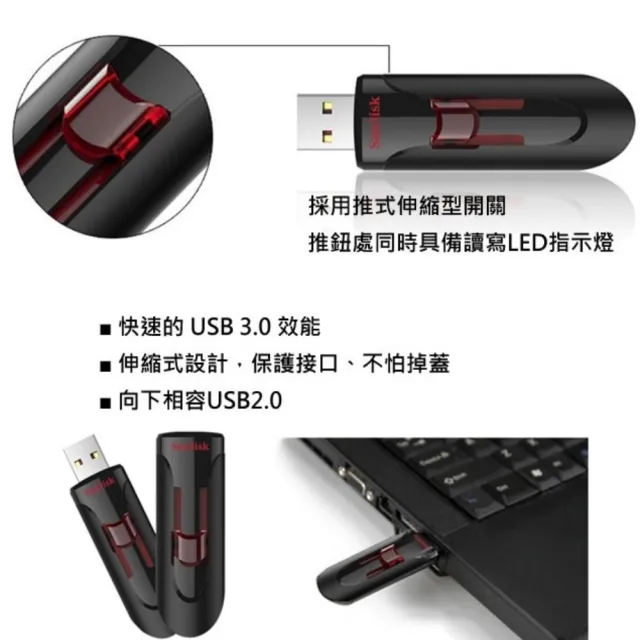 【SanDisk 晟碟】全新升級版 128GB USB3.0  亮紅 高速隨身碟 滑動伸縮接埠(原廠5年有限保固)