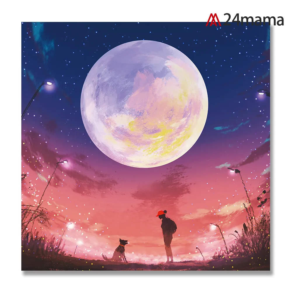 【24mama 掛畫】單聯式 油畫布 月亮 星星 夜晚 插畫 無框畫 時鐘掛畫-50x50cm(月亮)