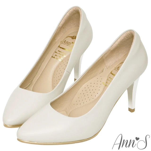 【Ann’S】優雅韻味-頂級小羊皮夾心電鍍銀跟尖頭鞋8.5cm(米白)