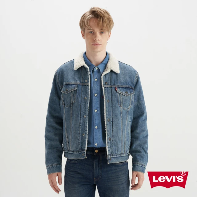 【LEVIS 官方旗艦】男款 牛仔外套/Type3修身版型/Sherpa棉花絨/中藍基本款 熱賣單品 16365-0128