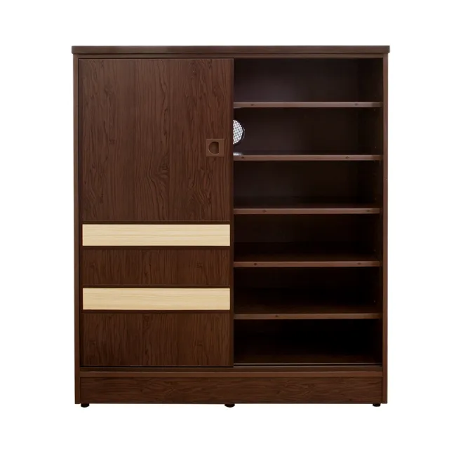 【南亞塑鋼】MIT台灣製 | 2.9尺拼接飾條二推/拉門防水塑鋼鞋櫃(胡桃色+白橡色)