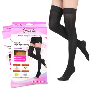 【Freesia】醫療彈性襪超薄型-包趾大腿壓力襪(2雙組-醫療襪/靜脈曲張襪)