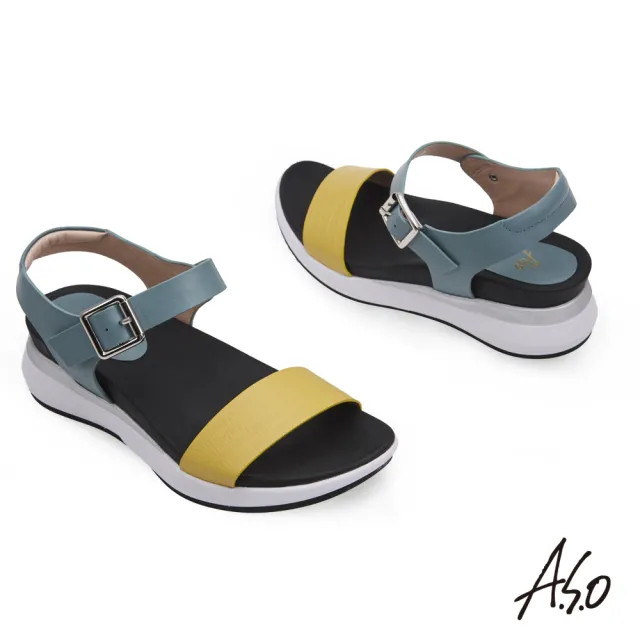 【A.S.O 阿瘦集團】機能休閒 輕穩氣墊鞋壓紋牛皮休閒涼鞋(黃)