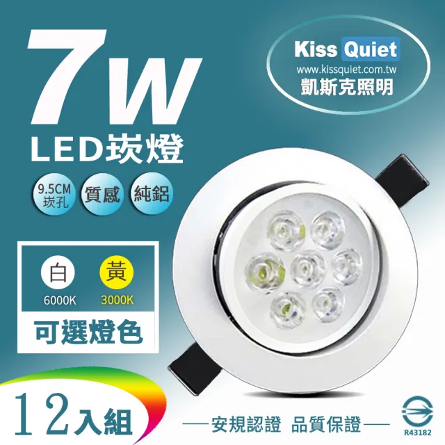 【KISS QUIET】7W LED崁燈 開孔9.5cm - 12入(鹵素燈 崁燈 投射燈 嵌燈 燈泡 小射燈 LED崁燈)