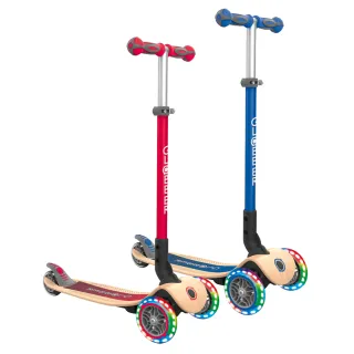 【GLOBBER 哥輪步】2合1三輪折疊滑板車木製版-共兩色(LED發光前輪)