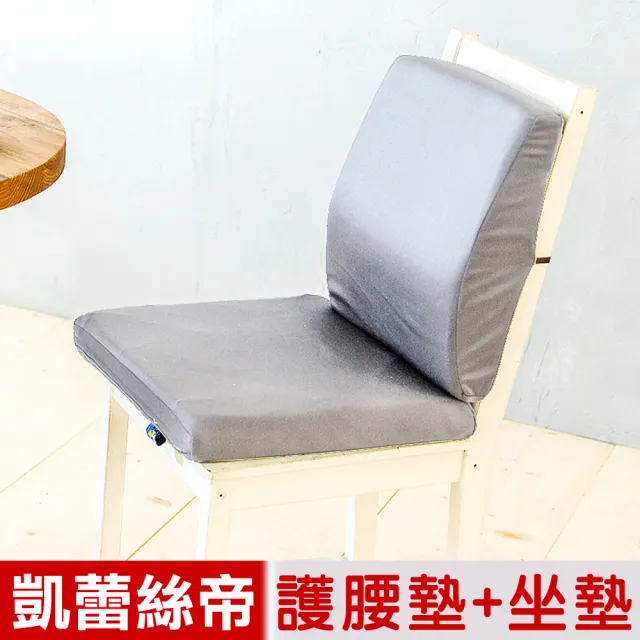 【凱蕾絲帝】台灣製造-久坐良伴柔軟記憶護腰墊+高支撐坐墊兩件組(淺灰)