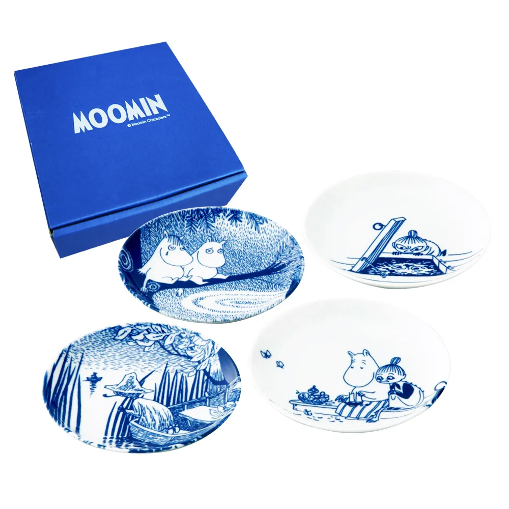 【日本山加yamaka】moomin嚕嚕米彩繪陶瓷淺盤禮盒4入組(MM2700-190)