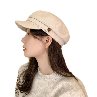 【OT SHOP】帽子 平頂帽 軍帽 純色毛呢 C2153(秋冬保暖 鈕扣造型 momo獨賣款  帽子)