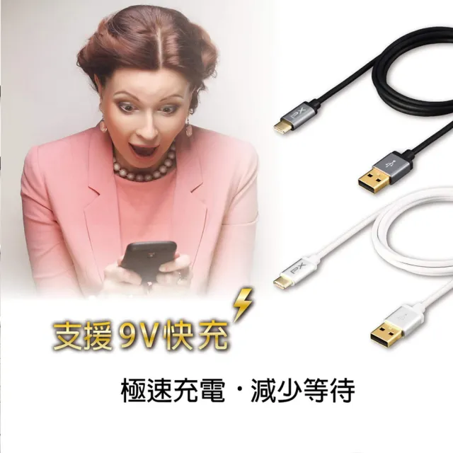 【PX大通-】UAC2-2B 2公尺/2米/黑色TYPE C手機充電傳輸線USB 2.0 A to C(9V快速充電/5V@3A充電)