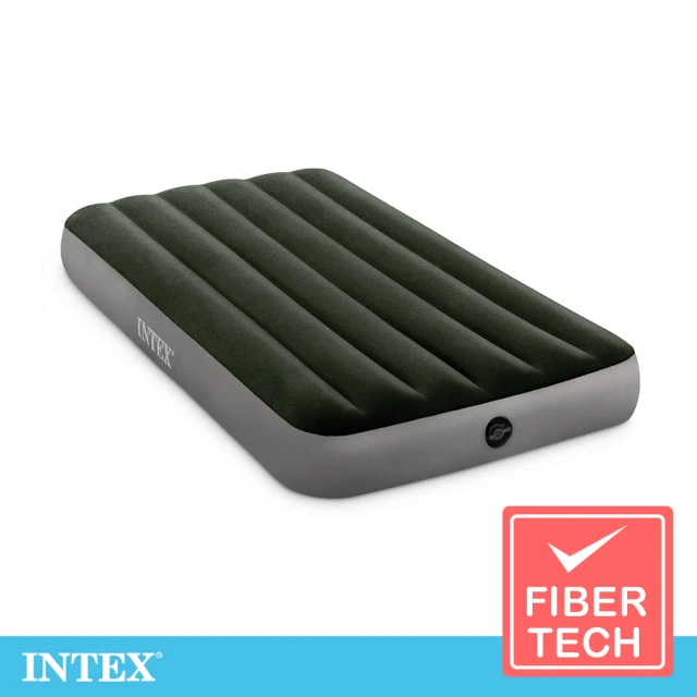 【INTEX 原廠公司貨】經典單人加大 fiber-tech 充氣床墊 綠絨-寬99cm(64107)