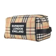 【BURBERRY 巴寶莉】BURBERRY Applique Vintage白字LOGO帆布雙拉鍊釦式手提收納旅行包(典藏米)