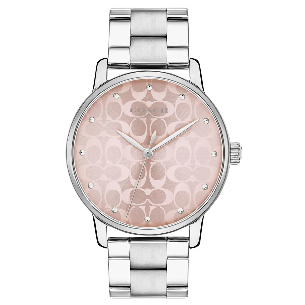 【COACH】銀X粉CLOGO滿版錶盤不銹鋼手錶