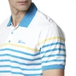 【Lynx Golf】男款吸濕排汗合身版配色條紋山貓繡花短袖POLO衫/高爾夫球衫(淺藍色)