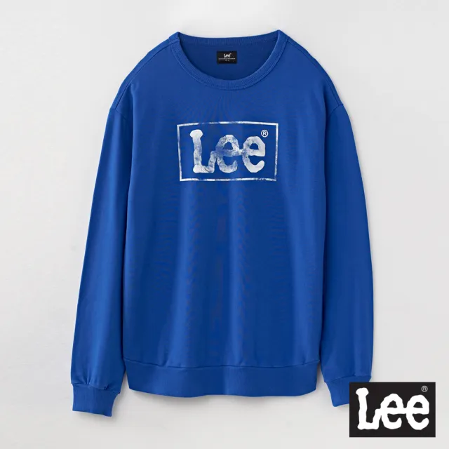 【Lee】男裝 長袖厚T / 長框LOGO印花 青石藍(LL200338052)