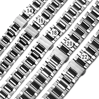 【Watchband】14.16.18.20.22 mm / 各品牌通用 亮麗質感 蝴蝶扣 陶瓷不鏽鋼錶帶(黑陶瓷x銀鋼框)