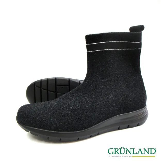 【GRUNLAND】義大利CALL時尚襪套式舒適短靴 CALL PO1461 海膽黑(義大利進口健康舒適鞋)