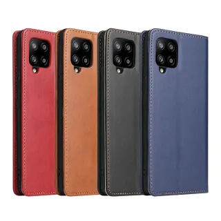 【Fierre Shann】Samsung A42 5G 6.6吋 磁吸側掀真皮紋手工PU皮套