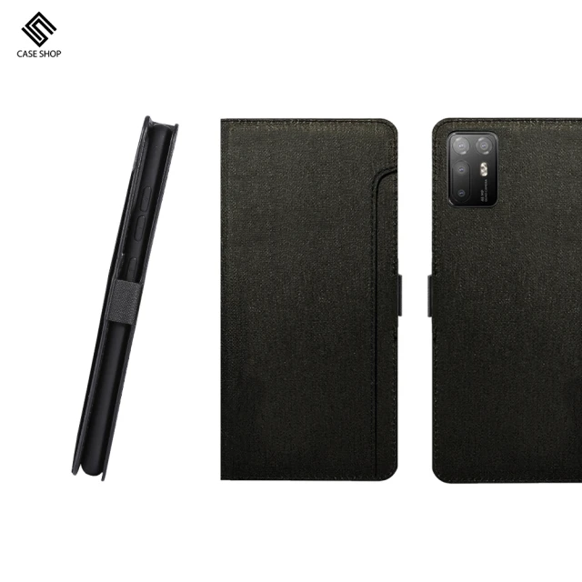 【CASE SHOP】HTC Desire20+ 專用前插卡側立式皮套-黑(嚴選高質感紋路皮料前收納夾層設計)