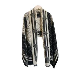 【Verona】秋冬新款仿羊絨拉毛雙面鐵塔格子圍巾披肩(65*180cm)
