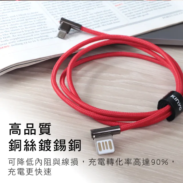 【KINYO】Micro USB雙面彎頭數據線 1M(USB-B21)