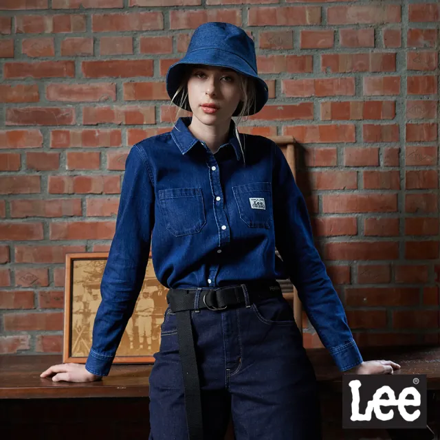 【Lee 官方旗艦】女裝 牛仔長袖襯衫 / 復古氣質 中深藍洗水 標準版型(LL20030996T)