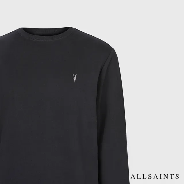 【ALLSAINTS】RAVEN 簡約經典素面公羊頭骨刺繡純棉長袖T恤-黑 MF048K