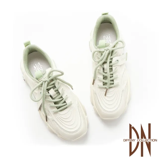 【DN】老爹鞋_幾何造型綁帶運動風厚底老爹鞋(綠)