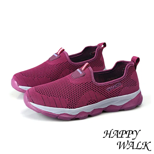 【HAPPY WALK】立體透氣飛織流線造型套腳式懶人休閒鞋(紫)