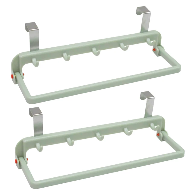 月陽 超值2入免打孔廚櫃門板門後置物架自回彈抹布架掛勾(BA262) 雙11限定