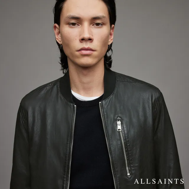 【ALLSAINTS】BOYTON 時尚極簡拉鍊口袋飛行員羊皮皮衣夾克外套-黑 ML048T