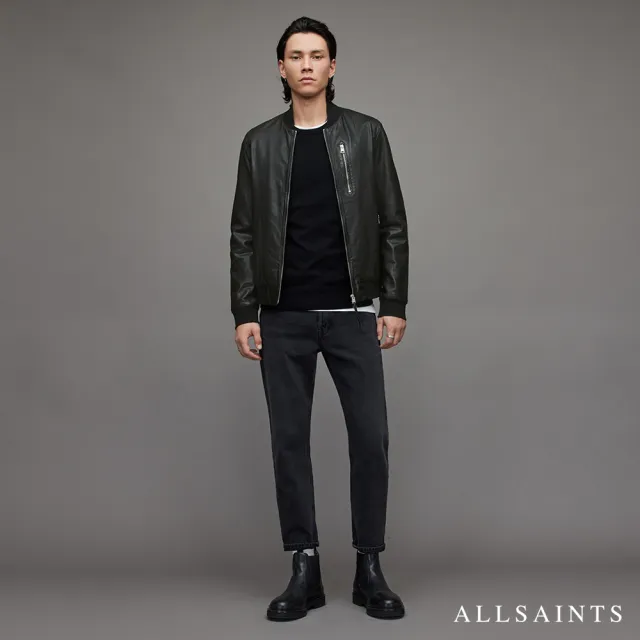 【ALLSAINTS】BOYTON 時尚極簡拉鍊口袋飛行員羊皮皮衣夾克外套-黑 ML048T