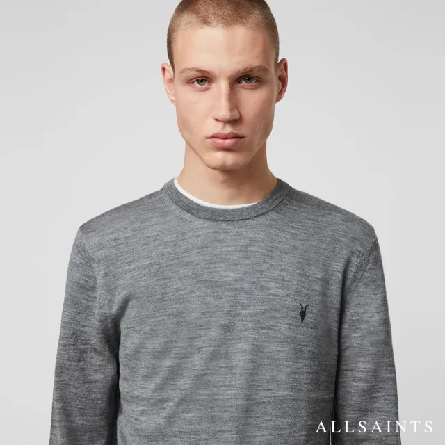 【ALLSAINTS】MODE MERINO 公羊頭骨刺繡修身純羊毛針織上衣-灰 MK129D