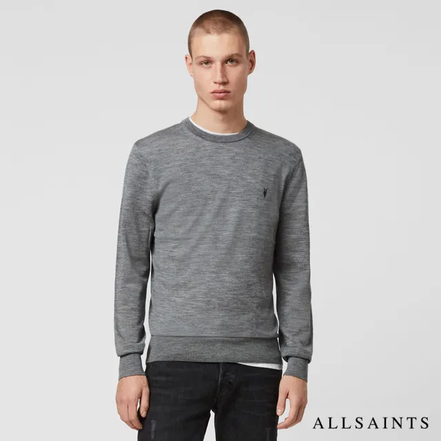 【ALLSAINTS】MODE MERINO 公羊頭骨刺繡修身純羊毛針織上衣-灰 MK129D