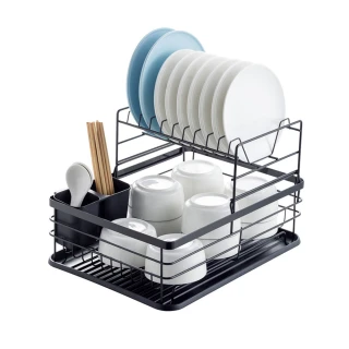 【HappyLife】扁鐵碗盤架 可拆卸雙層款 Y10112(瀝水架 碗盤收納架 廚房檯面整理架 流理臺架 餐具收納)