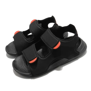 【adidas 愛迪達】涼鞋 Swim Sandals C 童鞋 愛迪達 魔鬼氈 外出 郊遊 踏青 黑 橘紅(FY8936)