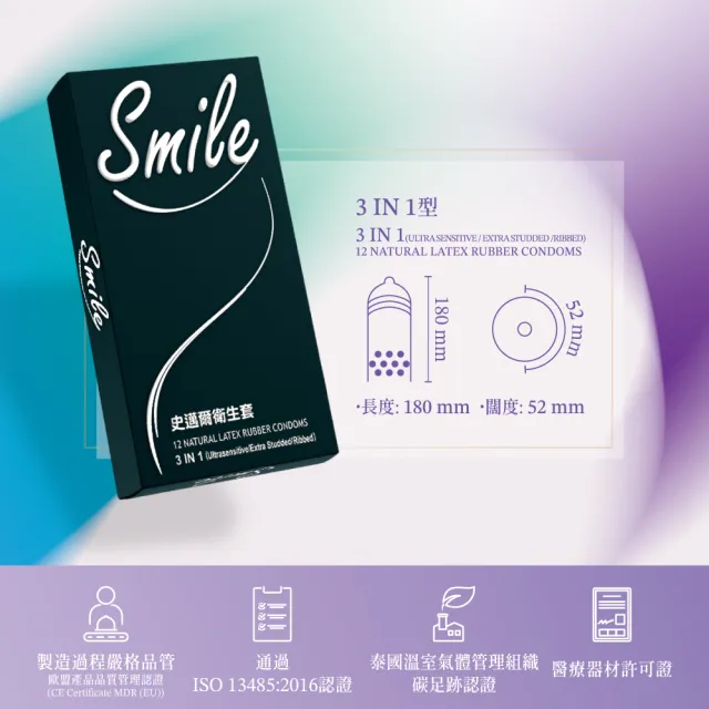 【Smile史邁爾】三合一衛生套保險套(12入*6盒 共72入)