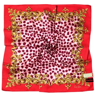 【Falchi】復古歐式燙金圖騰動物紋大絲巾(紫紅色)