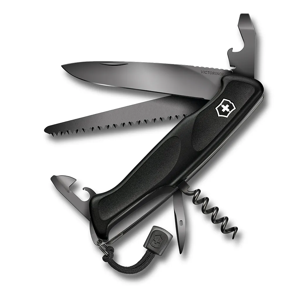【VICTORINOX 瑞士維氏】10用Ranger Grip 55系列130mm瑞士刀(黑X黑刀刃 09563.C31P)