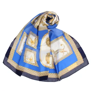 【LANVIN 浪凡】古典歐風宮廷擺飾方型絲巾(藍色)