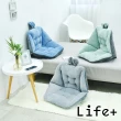 【Life+】童趣絨毛拚色保暖加厚護腰坐墊/靠墊 淺綠(速達)
