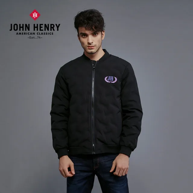 【JOHN HENRY】修身波浪壓紋夾克-黑