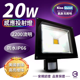 【KISS QUIET】質感黑 20W LED感應投射燈/全電壓/高PF-1入(LED投射燈/防水投射燈/戶外投射燈/感應投射燈)