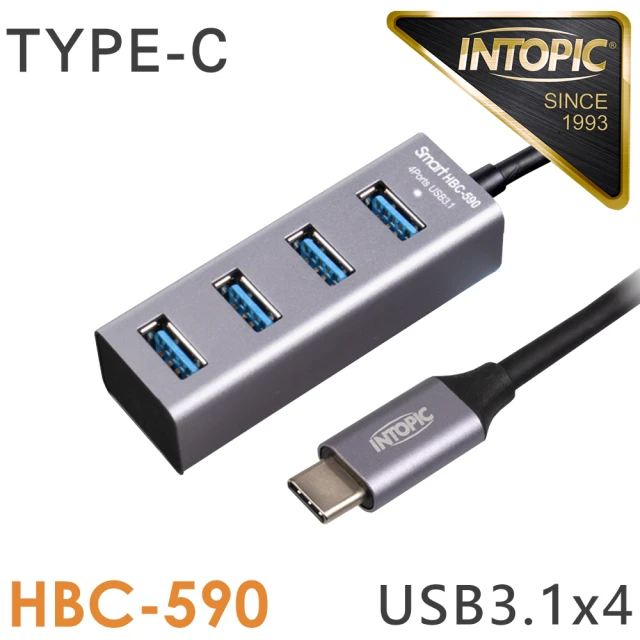 【INTOPIC】HBC-590 4孔 TypeC HUB集線器(USB3.1/鋁合金)