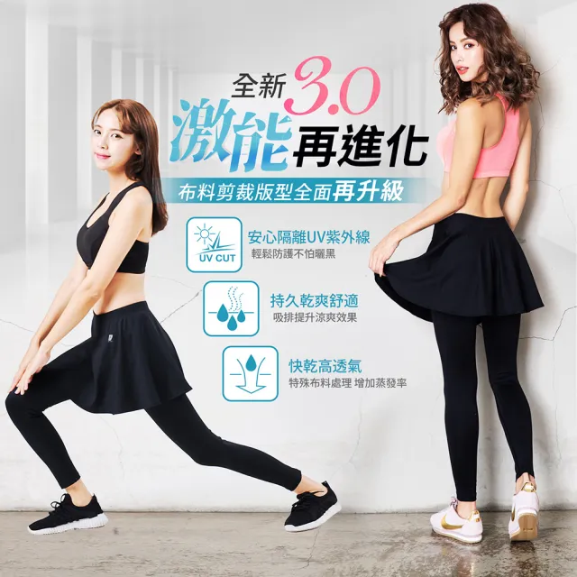 【GIAT 吉亞特】台灣製MIT激能3.0排汗防曬彈力裙褲(S-XL 瑜珈.健身.休閒.跑步.登山)