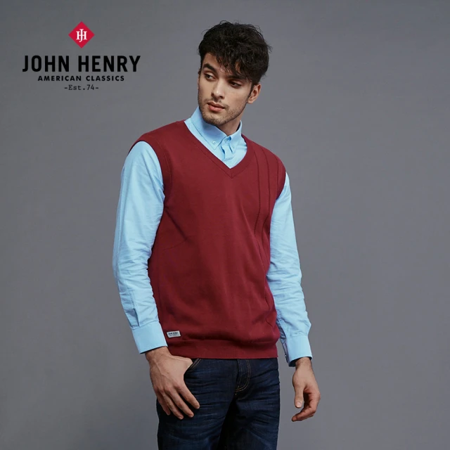 【JOHN HENRY】直條壓紋針織背心-暗紅