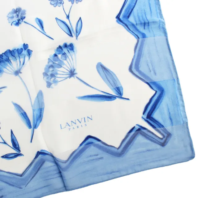 【LANVIN 浪凡】手繪風格花卉方型絲巾(藍色)